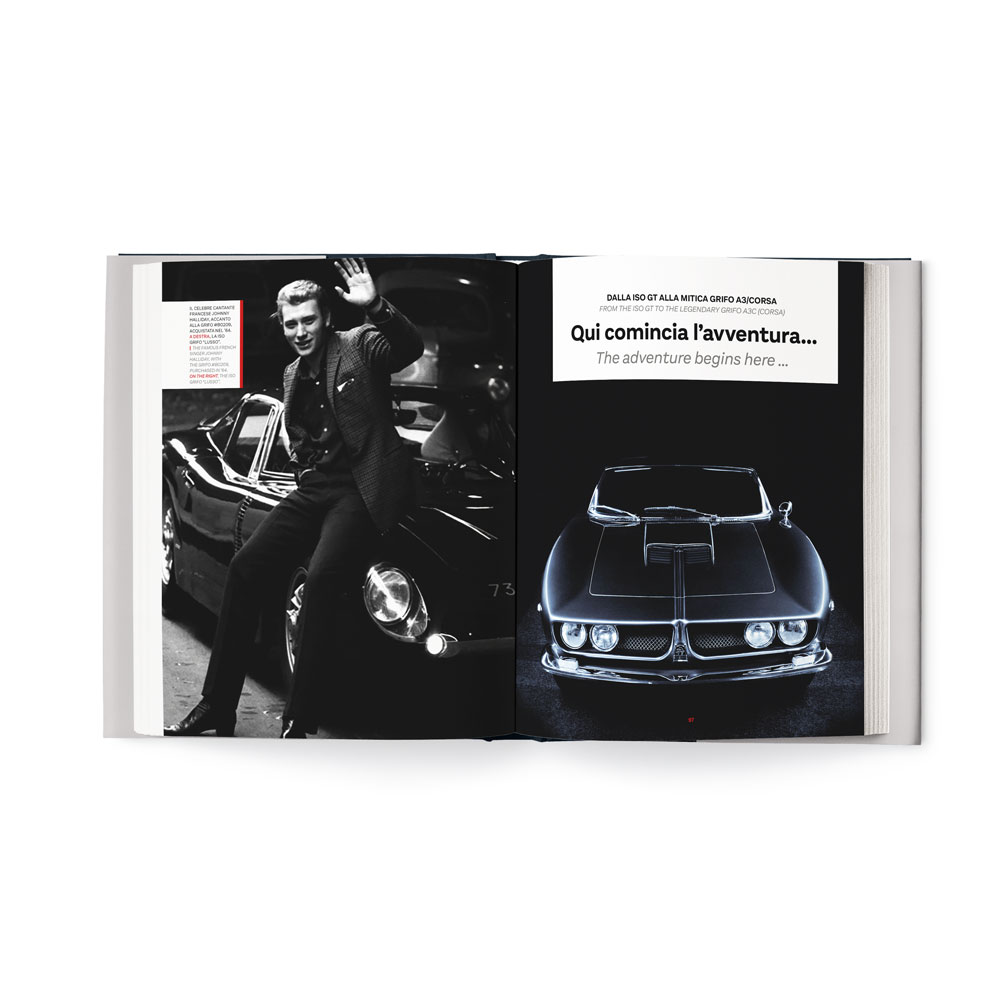 BizzarriniI: The last romantic constructor Livro aberto com fotos de carros clássicos e texto em itálico e negrito