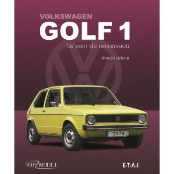 VW Golf Serie 1 et dérivés Cartaz de Volkswagen Golf 1 amarelo com texto e logótipos em fundo roxo