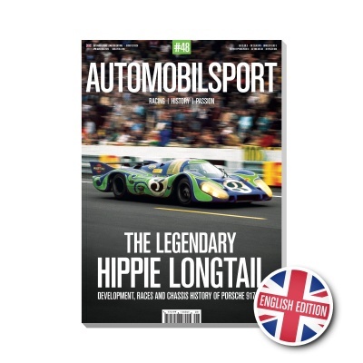 Capa da revista Automobilsport com carro de corrida Porsche 917 azul e verde número 3