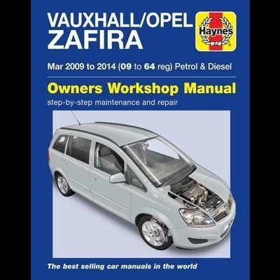 Manual de reparação VAUXHALL/OPEL ZAFIRA com capa azul e carro prateado