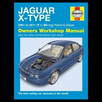 Capa do manual Haynes Jaguar X-Type com carro azul e texto informativo