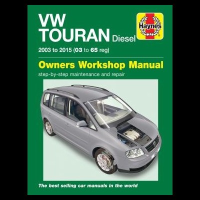 Capa de manual Haynes VW Touran Diesel 2003 a 2015 com imagem de carrinha cinza