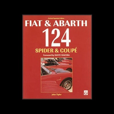 Capa do livro FIAT & ABARTH 124 SPIDER & COUPÉ com fotografia de carros vermelhos
