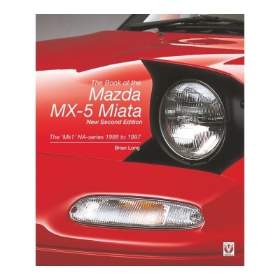 Capa de livro com imagem do farol e frente do carro Mazda MX-5 Miata vermelho
