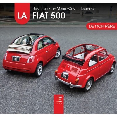 Capa de livro com imagens de dois carros Fiat 500 vermelhos e texto em branco e vermelho.