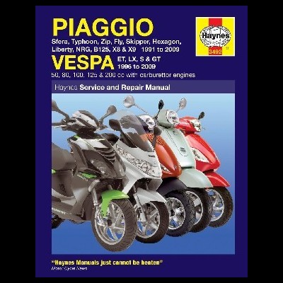 Capa de manual Haynes para Piaggio e Vespa com scooters de várias cores