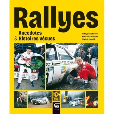 Capa de livro sobre rallyes com texto e fotos relacionadas