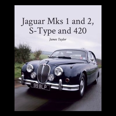 Capa de livro com título e Jaguar clássico preto em estrada