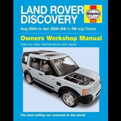 Capa azul de manual Haynes para Land Rover Discovery com imagem do carro cinza e texto informativo