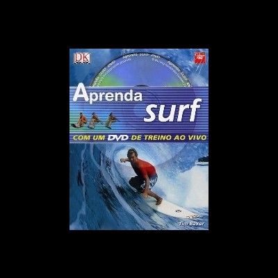 Capa de DVD Aprenda Surf com imagem de surfista e texto