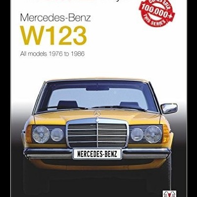 Capa de livro sobre Mercedes-Benz W123 com imagem de carro amarelo