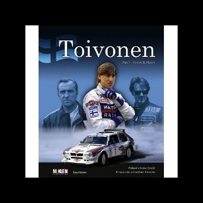 Capa de livro 'Toivonen' com imagens de piloto e carro de rali