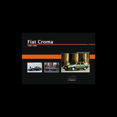 Cartaz com três fotos do carro Fiat Croma e texto com o nome e anos do modelo