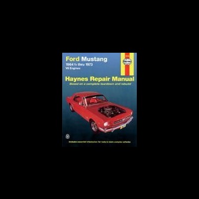 Capa do manual Haynes para Ford Mustang com Mustang vermelho e texto em fundo azul