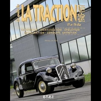 Revista com um carro clássico preto em frente a um edifício moderno