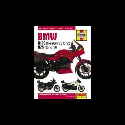 Manual Haynes para motos BMW K100 e K75 com capa mostrando moto vermelha