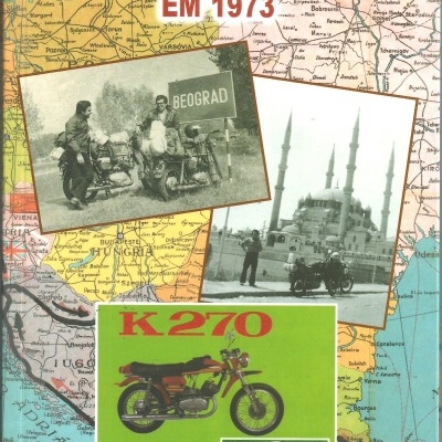 Capa de livro com mapa da Europa e imagens de motas e locais históricos