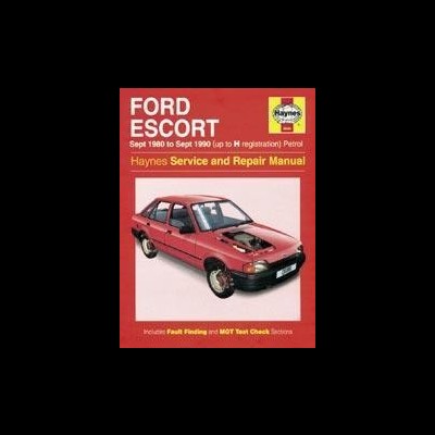 Manual Ford Escort com imagem de carro vermelho e texto em fundo vermelho