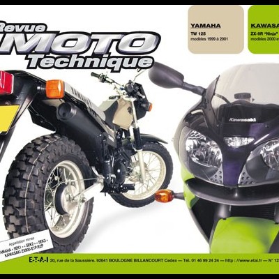 Capa revista Revue MOTO Technique com duas motos, texto Yamaha TZ 125 e Kawasaki ZX-6R Ninja
