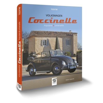 Capa de livro com foto de Volkswagen Coccinelle preto e texto editorial