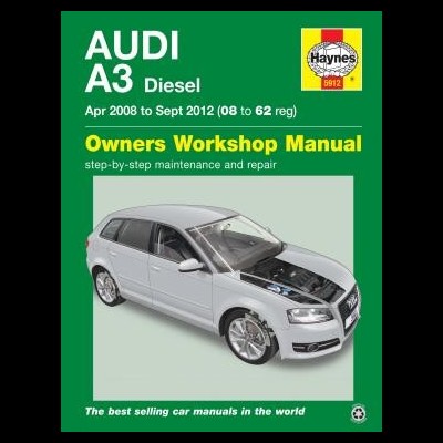 Capa de manual Audi A3 Diesel, verde, com carro prateado mostrado frontalmente com capô aberto