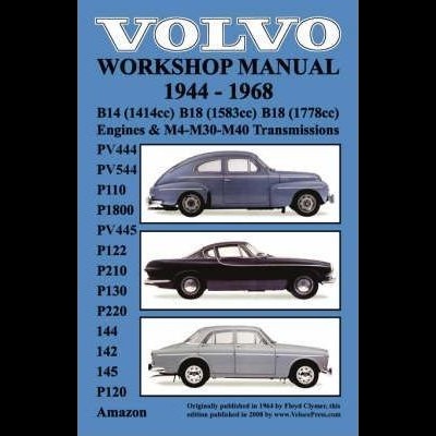 Capa azul claro de manual com texto Volvo Workshop Manual e fotos de 3 carros antigos.