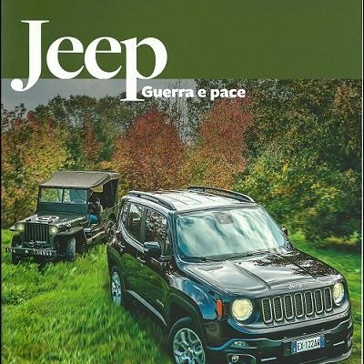 Capa de revista com dois carros Jeep em campo, detalhes da marca e texto em italiano
