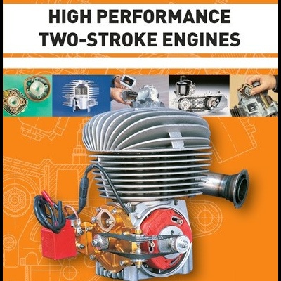 Capa de livro sobre motores de dois tempos com imagem de motor em destaque
