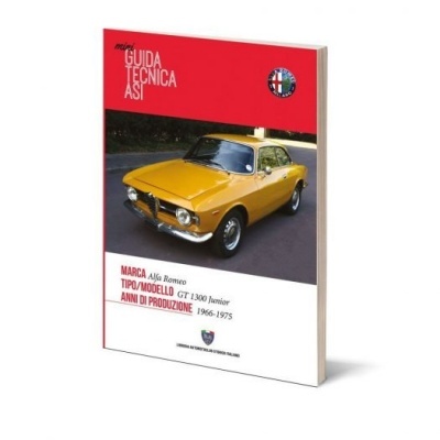 Livro técnico Alfa Romeo GT 1300 Junior com capa vermelha e imagem de carro amarelo