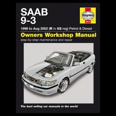 Capa de manual Haynes SAAB 9-3 com imagem de carro conversível prateado
