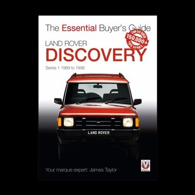 Capa de livro com Land Rover Discovery vermelho frontal e textos informativos