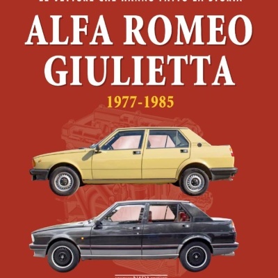 Capa de livro sobre Alfa Romeo Giulietta com ilustrações de carros