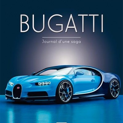 Capa de livro azul com imagem de carro Bugatti azul e texto