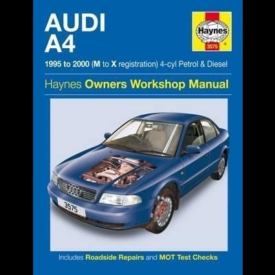 Capa azul do manual Haynes para Audi A4 com imagem de carro azul e texto