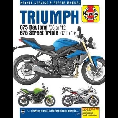 Manual Haynes Triumph com imagens de motos azuis, verdes e brancas