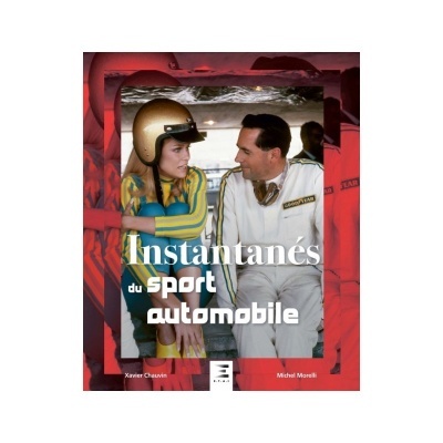 Capa de livro com duas pessoas em roupa de corrida e título Instantanés du sport automobile