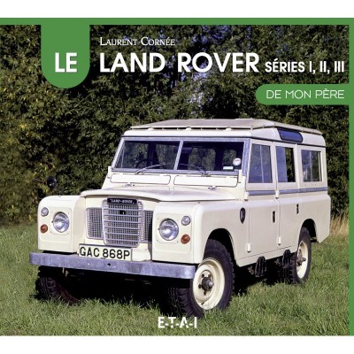 Capa de livro com foto de Land Rover branco clássico em relva com texto