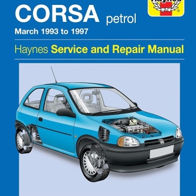 Capa do manual Haynes do Opel Corsa azul com texto e ilustração do carro