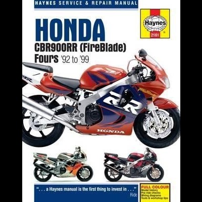 Manual Haynes para Honda CBR900RR FireBlade com imagem de motocicleta vermelha, preta e branca