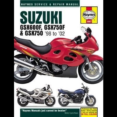 Capa do manual Haynes com moto Suzuki vermelha e texto informativo