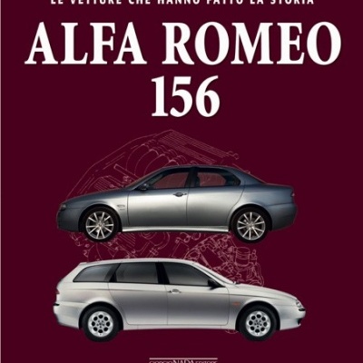 Capa de livro com dois carros Alfa Romeo 156 prateados sobre fundo bordô