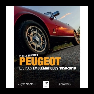 Capa de livro com imagem de uma roda dianteira de carro clássico vermelho Peugeot