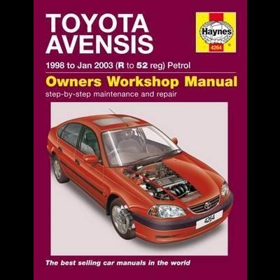 Manual de oficina Haynes Toyota Avensis 1998 a 2003 com carro vermelho na capa