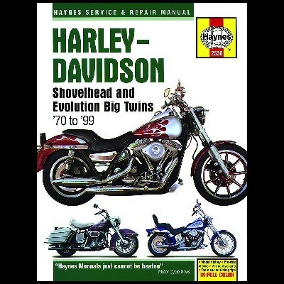 Capa de manual Haynes para Harley-Davidson Shovelhead e Evolution Big Twins 1970-1999 com imagem de mota