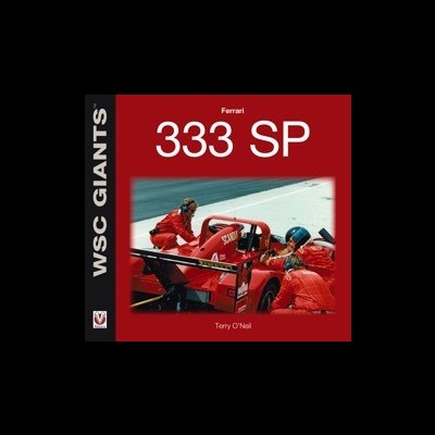 Capa de livro vermelha com foto de mecânicos a trabalhar num carro de corrida Ferrari vermelho