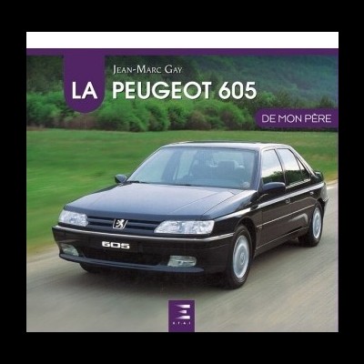 Capa de livro com carro preto Peugeot 605 numa estrada e texto sobre a imagem