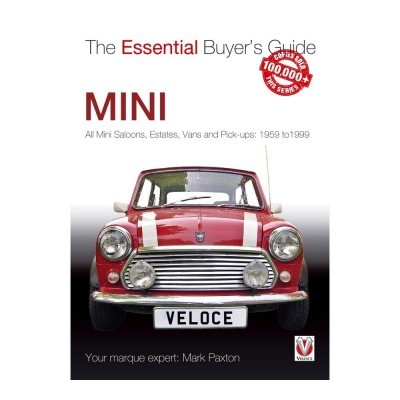 Livro com capa mostrando um carro Mini vermelho com riscas brancas e matrícula VELOCE