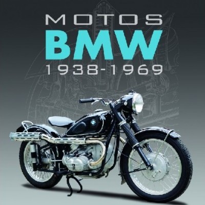 Capa de livro com texto sobre motos BMW e imagem de motocicleta clássica preta