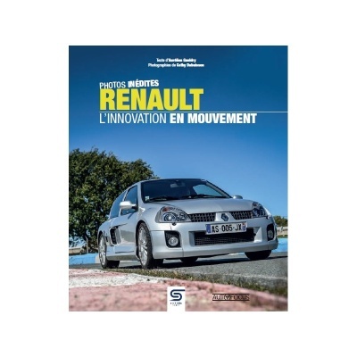 Capa de livro com carro Renault cinzento em estrada e texto sobre inovação Renault