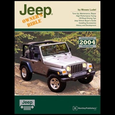 Capa de livro Jeep Owner's Bible com Jeep Rubicon cinza em terreno rochoso e texto explicativo